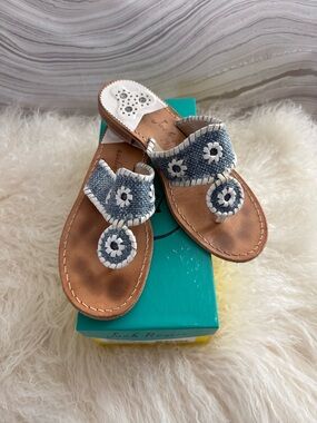 Jack Rogers Raffia Blue and White Sandals